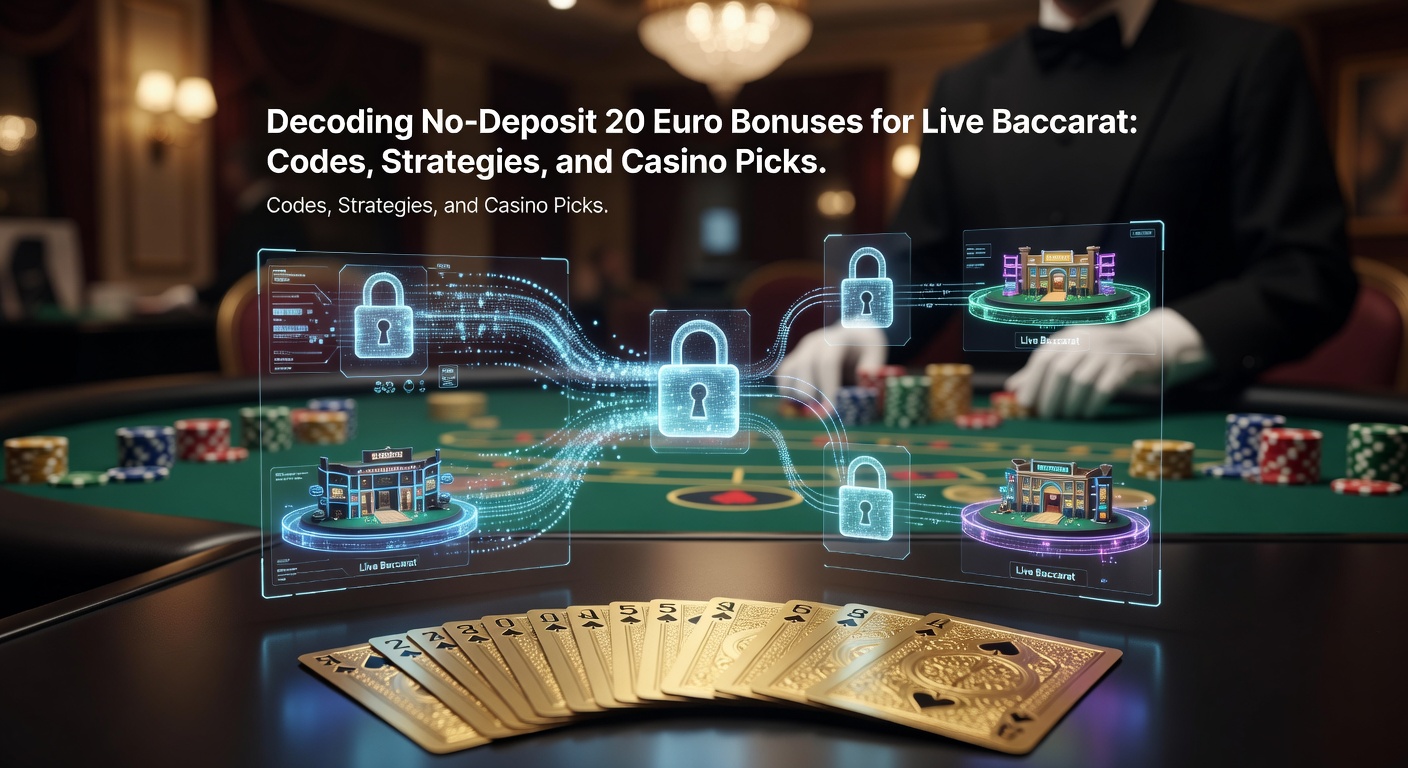Live-Baccarat-Tisch mit Dealer und Bonus-Symbolen, die einen No-Deposit-Bonus von 20 Euro darstellen