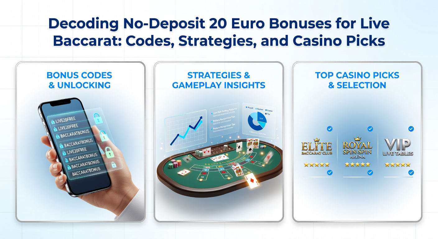 Grafik mit Baccarat-Wettstrategien, Codes und einem Live-Tisch-Screenshot, inklusive 20-Euro-Bonus-Anzeige