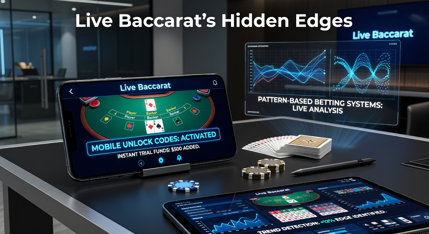 Live Baccarat Tisch mit mobilen Geräten und Strategie-Elementen im Vordergrund, das die Integration von Technologie und Spiel zeigt