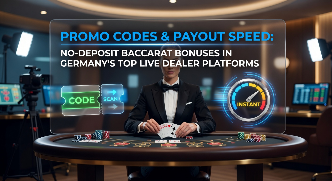 Live-Dealer-Tisch mit Baccarat-Karten und Promo-Code-Anzeige auf einem modernen Bildschirm