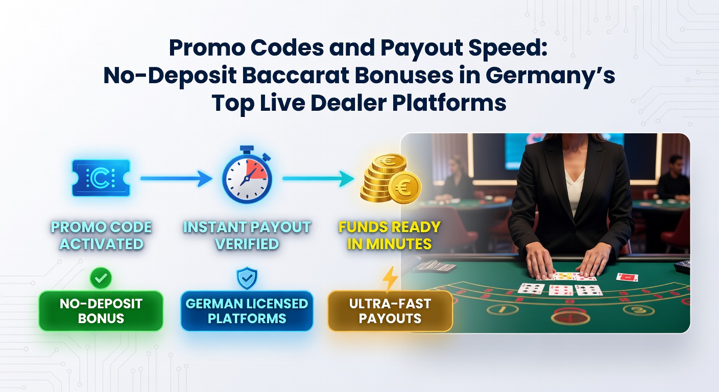 Grafik mit Auszahlungszeiten und Promo-Code-Beispielen für Baccarat-Boni auf deutschen Plattformen
